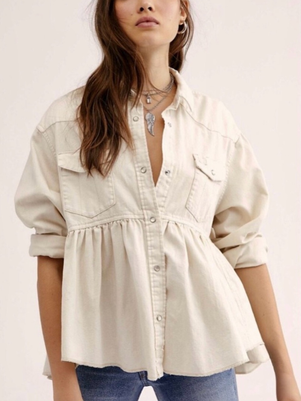 Free People We The Free Dylan Babydoll Peplum Snap Button-Front Jacket